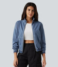 Halara Flex High Neck Long Sleeve Denim Casual Jacket with Pockets
