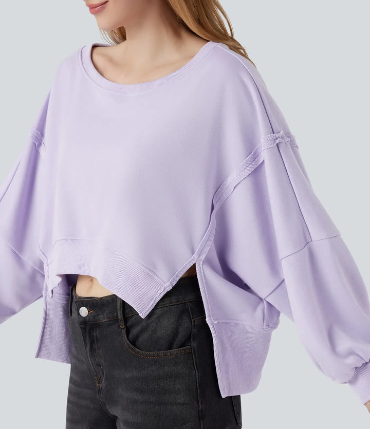 Boat Neck Long Sleeve High Low Casual Sweatshirt