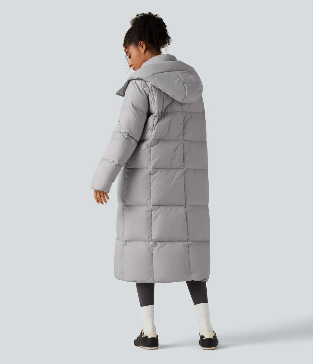 Hooded Long Sleeve Longline Casual Down Jacket with Pockets