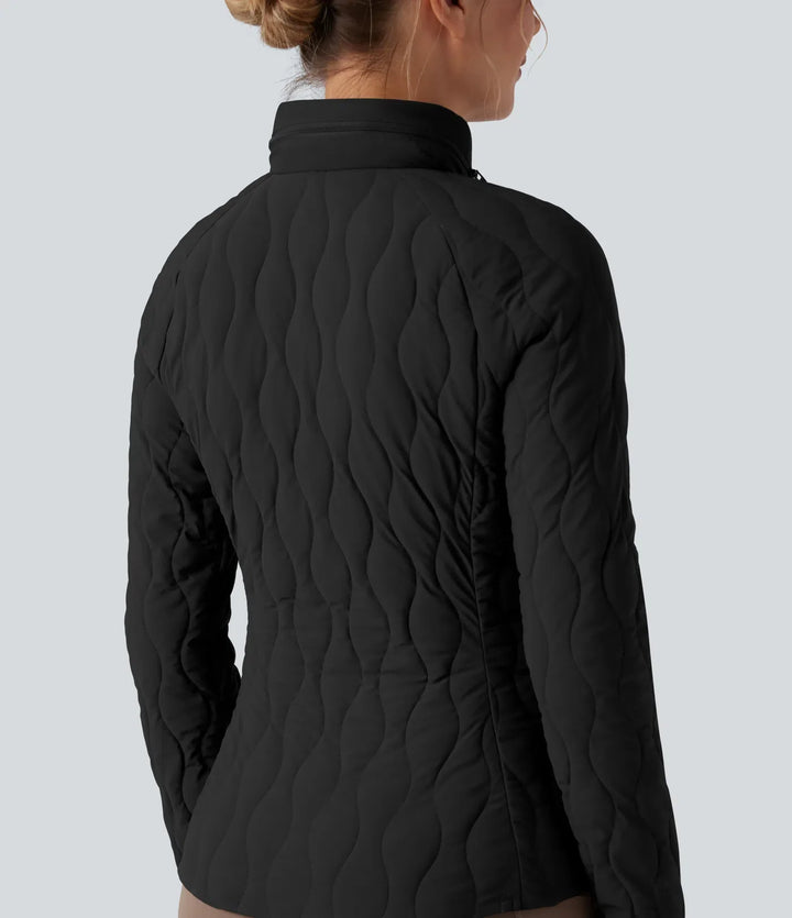 PuffFlex High-neck Thumb Holes Stretchy Workout Padded Jacket with Pockets-Packable Neck Pillow