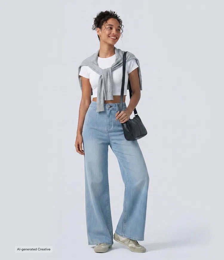 Halara Flex High Waisted Tummy Control Wide Leg Casual Jeans with Pockets