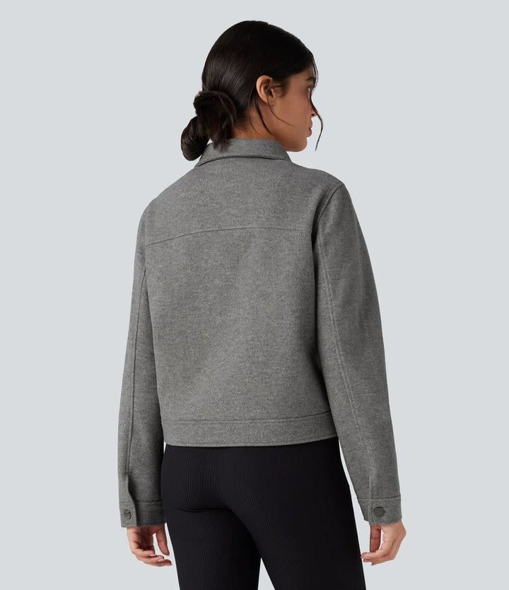 Long Sleeve Zipper Fleece Casual Jacket with Pockets
