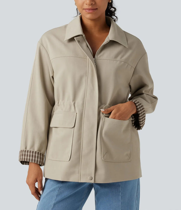 Long Sleeve Adjustable Drawcord Work Jacket with Pockets