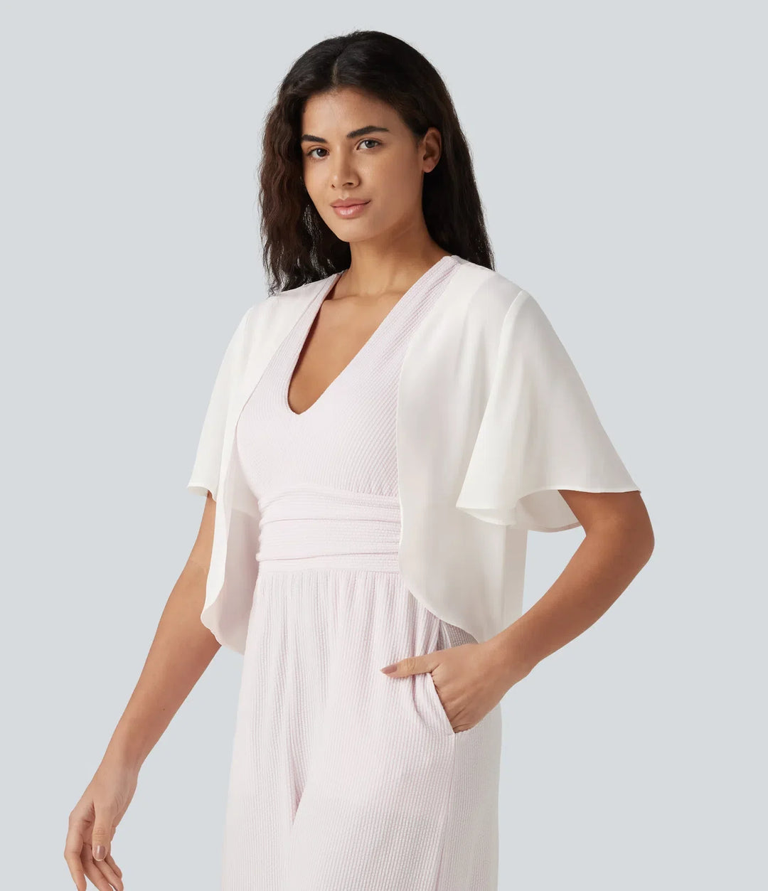 Flounce Short Sleeve Casual Chiffon Coat
