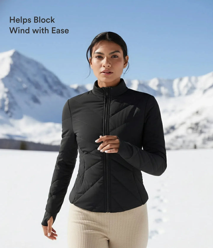 PuffFlex Stand Collar Long Sleeve Thumb Hole Casual Padded Jacket with Pockets