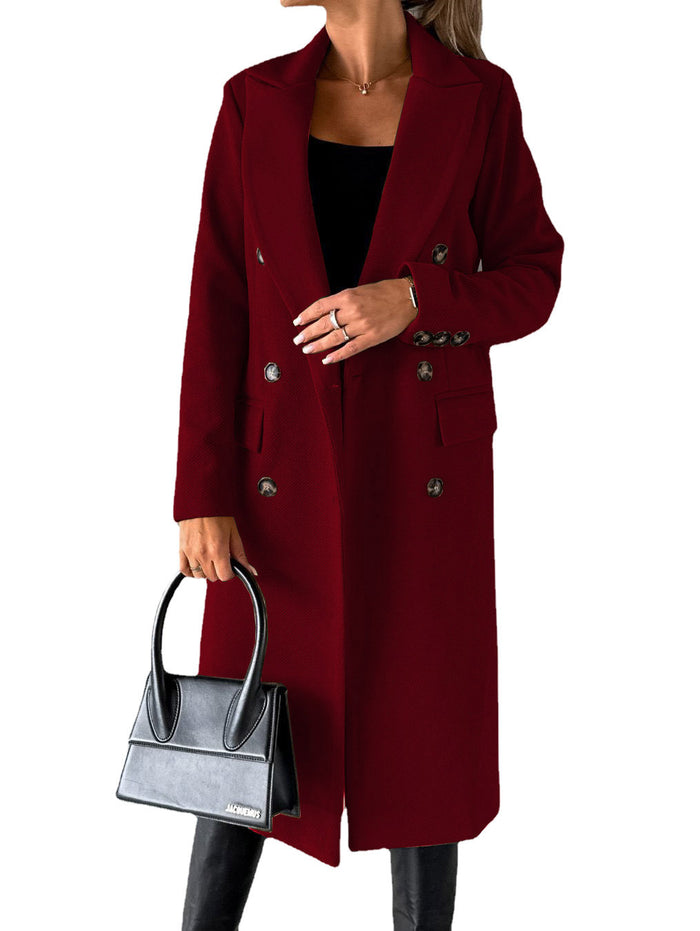 Kinsley | Long Double-Breasted Lapel Coat with Slim Fit