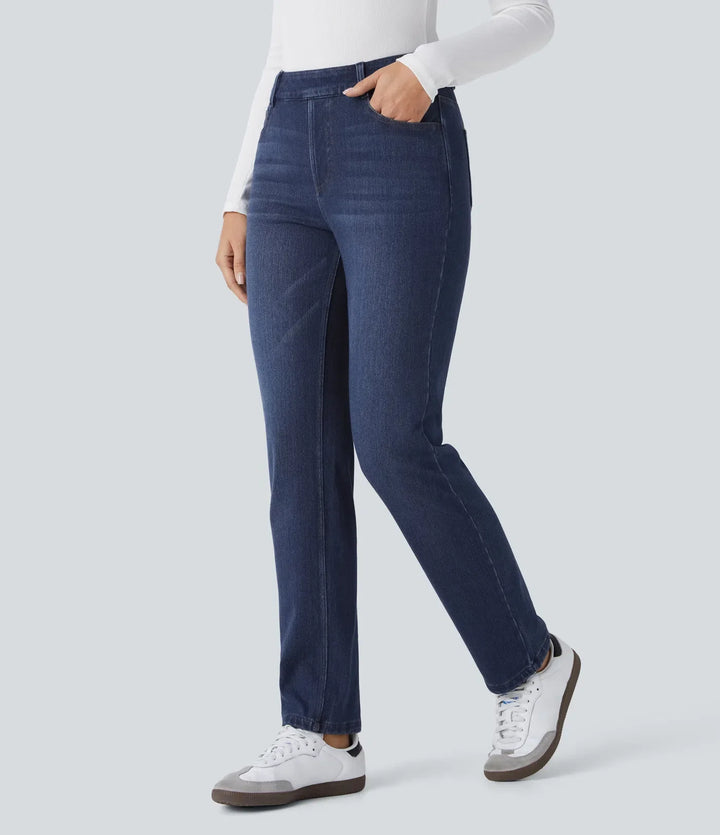 Halara Flex Denim Heat High Waisted Pockets Straight Leg Washed Casual Jeans