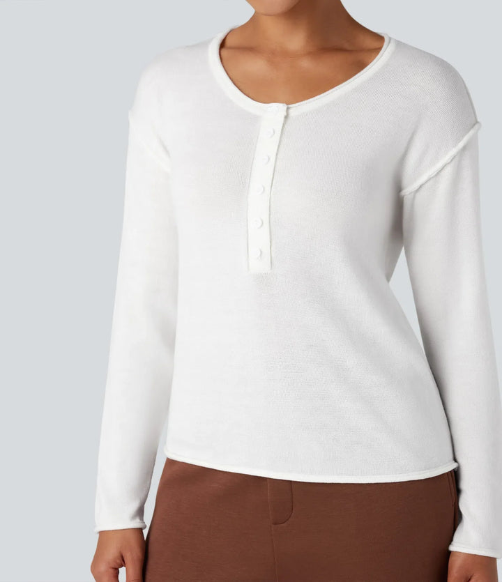 Henley Neck Long Sleeve Work Sweater