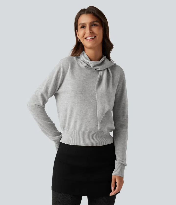 Scarf Tie Long Sleeve Casual Sweater