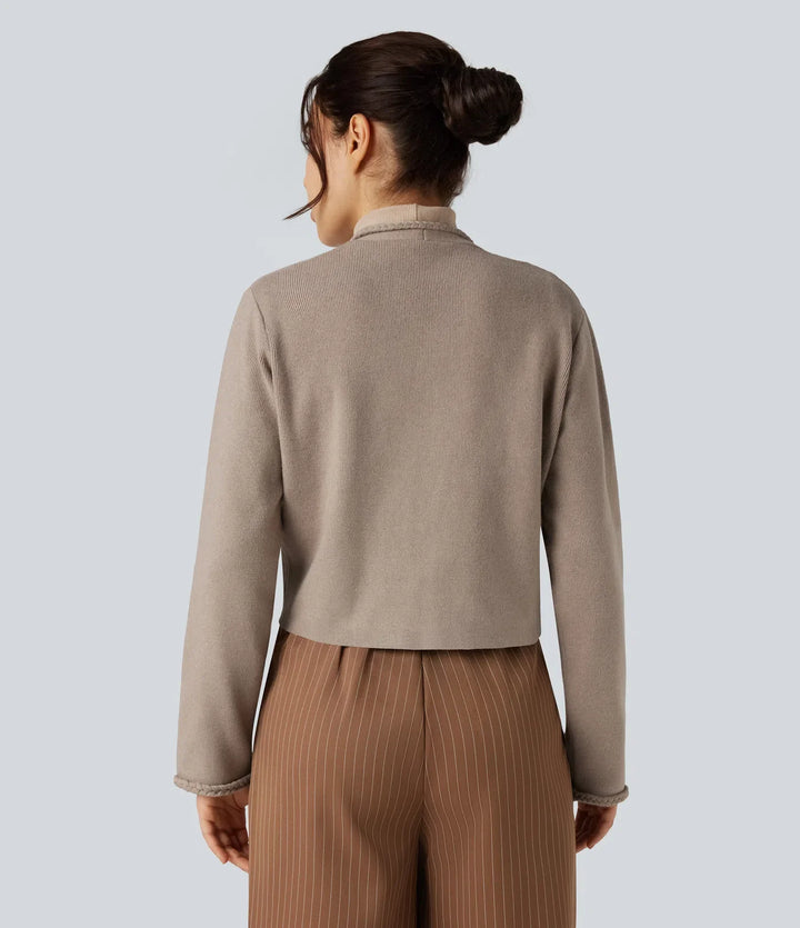 Long Sleeve Open Front Work Cardigan with Pockets