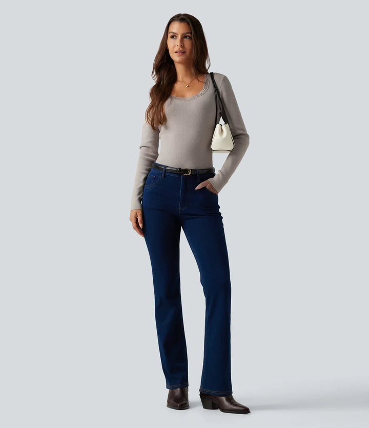 Round Neck Long Sleeve Contrast Lace Casual Sweater