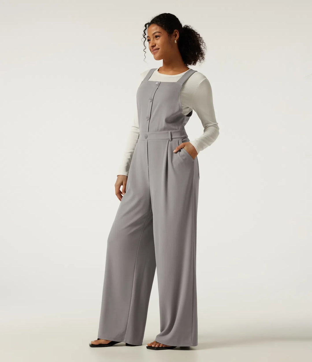 Square Neck Wide Leg Waffle Casual Overalls with Pockets