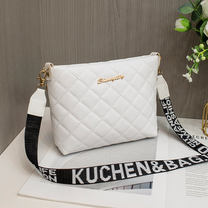 Avery | Small Quilted Crossbody Bag with Wide Lettered Strap