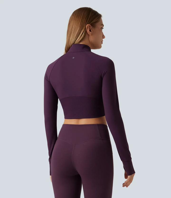 Halara UltraSculpt Mock Neck Raglan Long Sleeve Thumb Hole Cropped Yoga Jacket