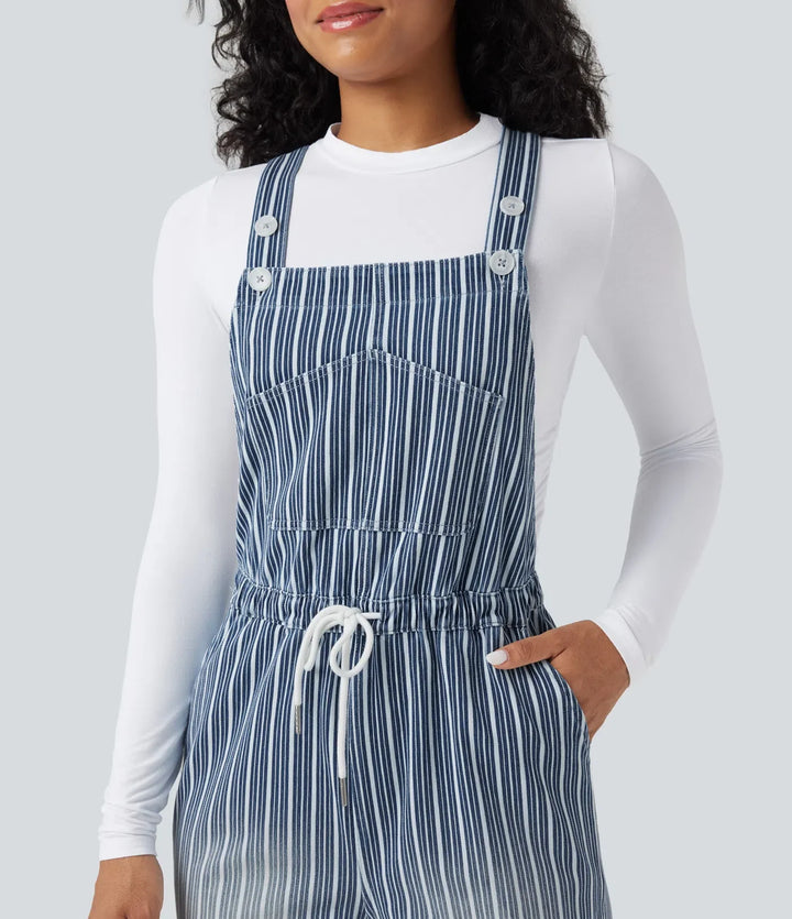 Halara Flex Drawstring Stripe Straight Leg Denim Casual Overalls with Pockets