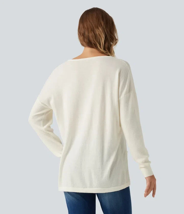 Round Neck Long Sleeve Casual Sweater with Pockets