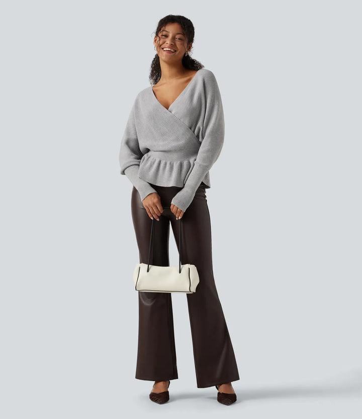 V Neck Batwing Long Sleeve Cut Out Casual Sweater
