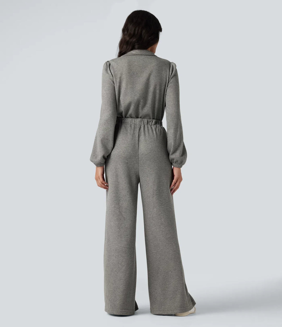 Half Zip Long Sleeve Wide Leg Casual Jumpsuit with Pockets-Easy Peezy Edition