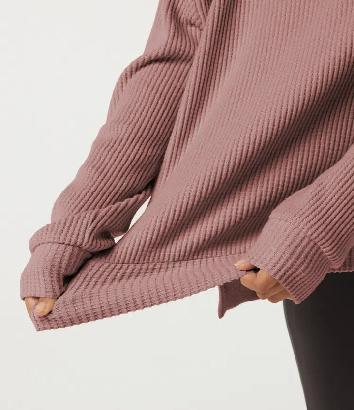 Round Neck Long Sleeve Slit Hem Casual Sweatshirt