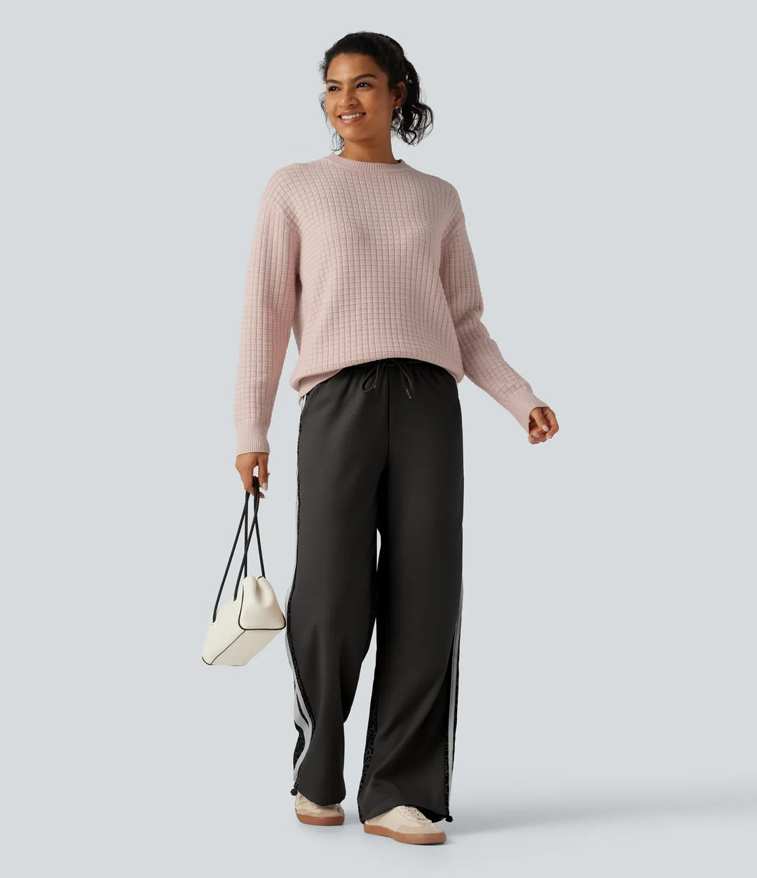 Round Neck Long Sleeve Waffle Casual Sweater