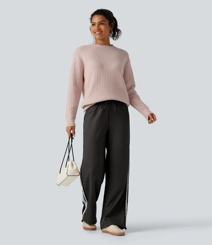 Round Neck Long Sleeve Waffle Casual Sweater