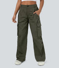 Mid Rise Button Zipper Side Pocket Wide Leg Baggy Casual Cargo Pants