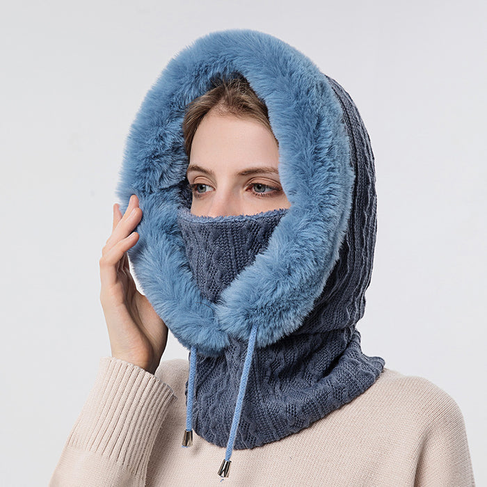 Madison | Faux Fur Trim Knit Hood with Built-In Scarf