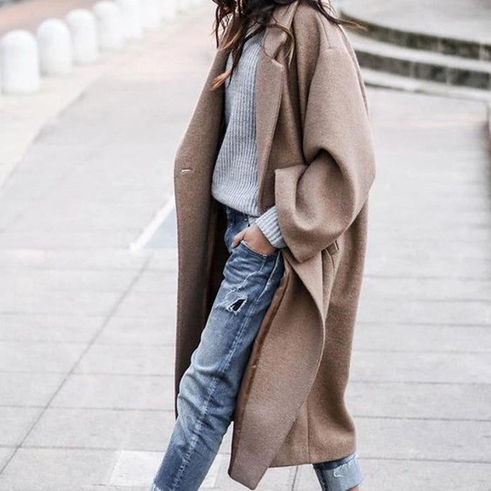 Brooke | Long Oversized Lapel Coat with Pockets