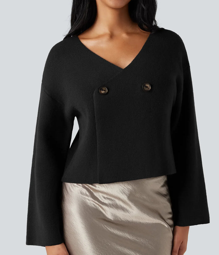 V-neck Reglan Long Sleeve Relaxed Fit Work Cardigan