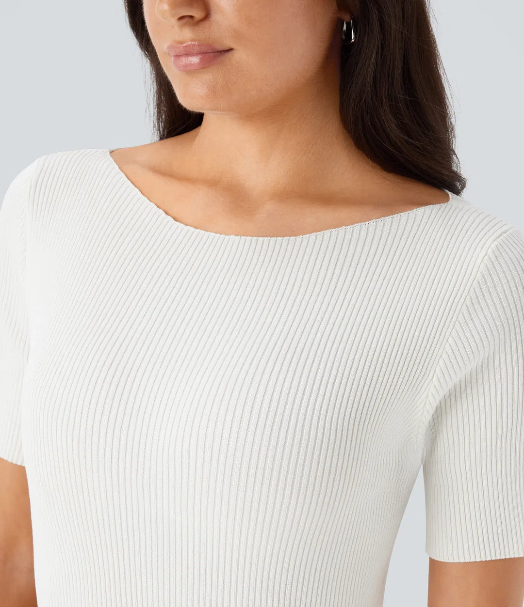 Boat Neck Short Sleeve Slim Work Sweater