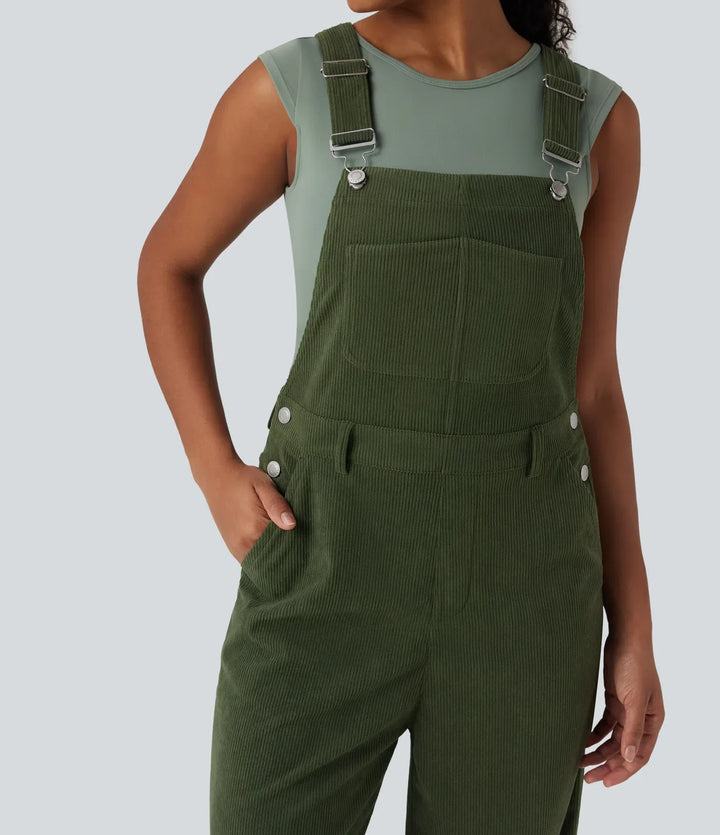 Corduroy Straight Leg Casual Overalls with Pockets
