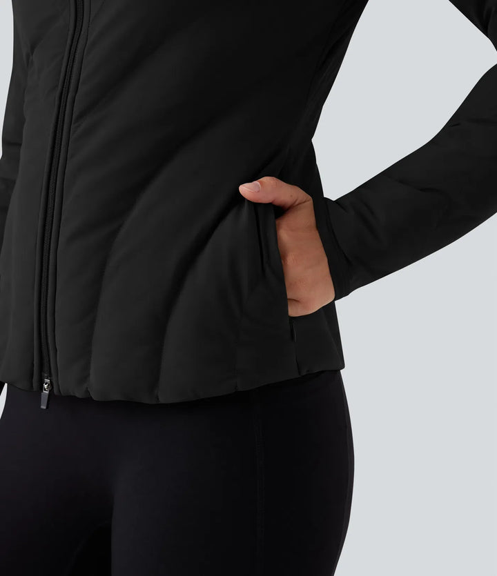 PuffFlex High-neck Long Sleeve Stretchy Casual Padded Jacket with Pockets