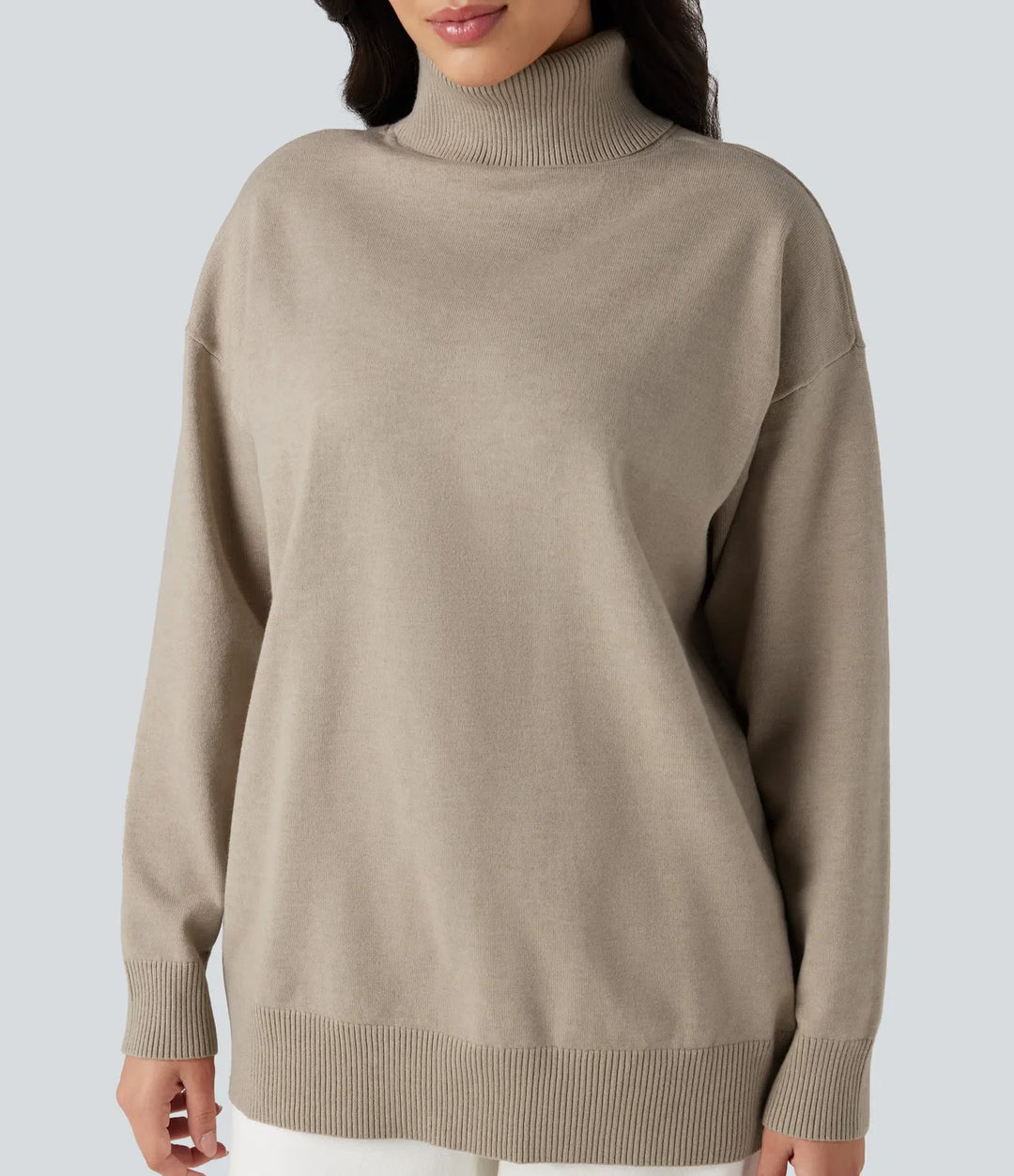 High Neck Long Sleeve Work Sweater-Front and Back Wearable
