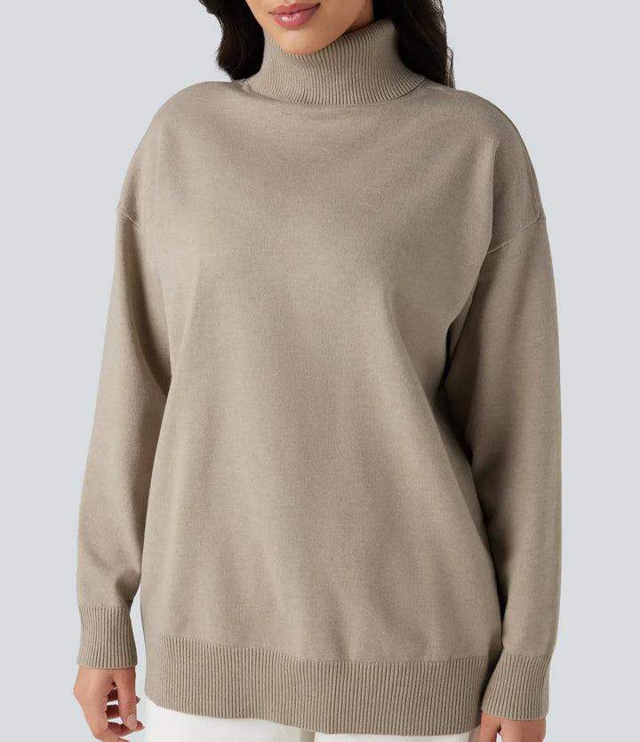 High Neck Long Sleeve Work Sweater-Front and Back Wearable