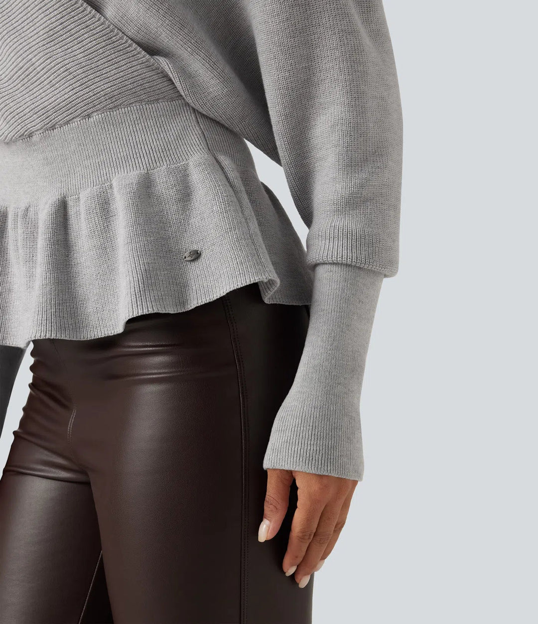 V Neck Batwing Long Sleeve Cut Out Casual Sweater