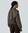 Zipper Long Sleeve Casual Faux Leather Jacket with Pockets