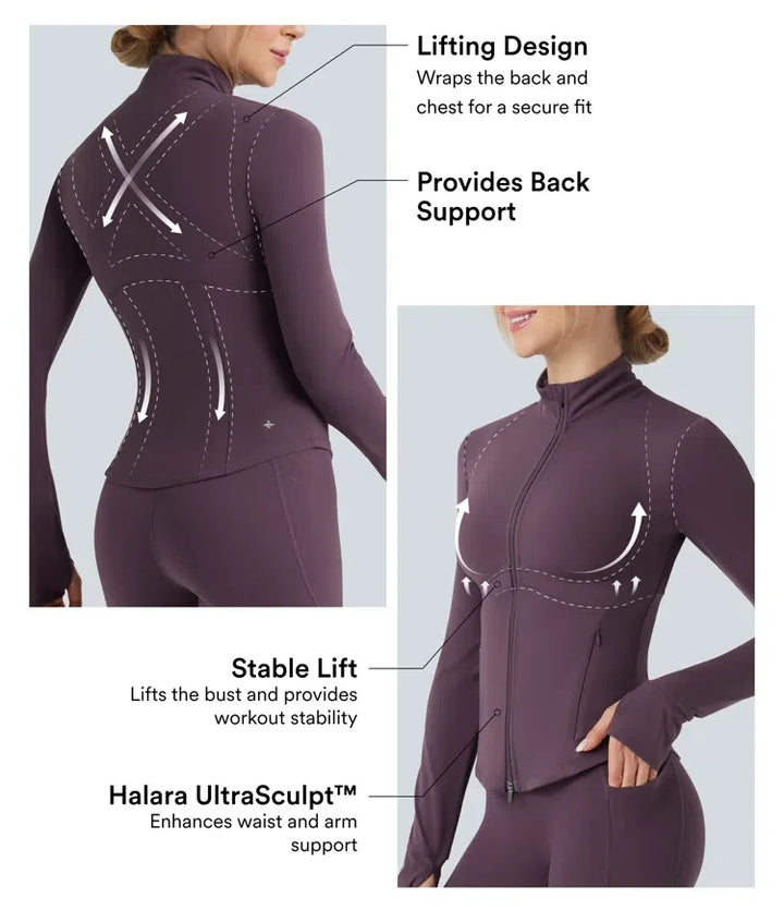 Halara UltraSculpt Mock Neck Push-Up Long Sleeve Thumb Hole Yoga Jacket with Pockets