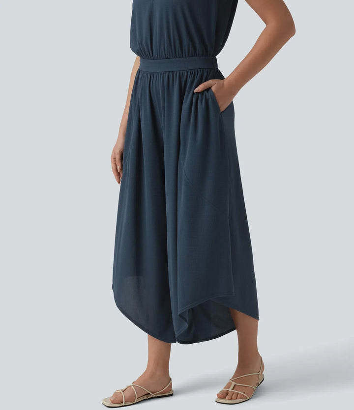 V Neck Flowy Waffle Casual Jumpsuit with Pockets-Easy Peezy Edition