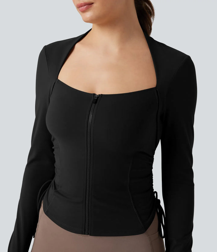 SoftlyZero Plush Long Sleeve Thumb Hole Drawstring Yoga Jacket