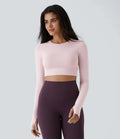 Solid Thumb Hole Cropped Yoga Sports Top