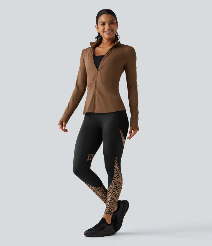 High Waisted Skinny Contrast Mesh Leopard Print Color Block Yoga Leggings with Pockets