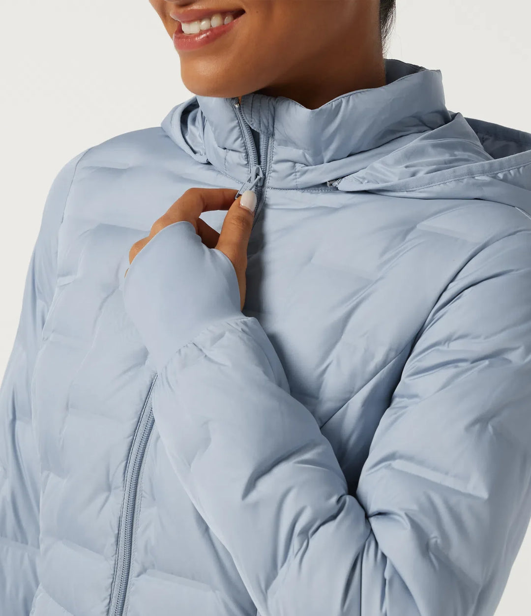 Removable Hood Long Sleeve Quilted Casual Down Jacket with Pockets and Thumb Holes