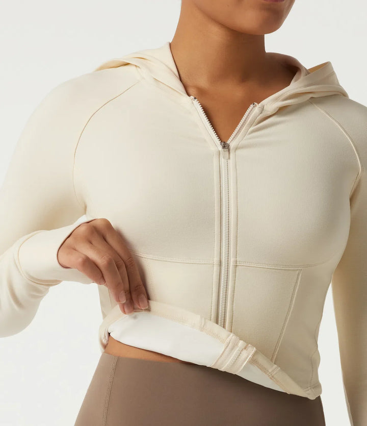 Hooded Long Sleeve Workout Jacket with Thumb Hole