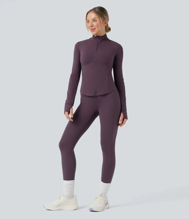 Halara UltraSculpt Mock Neck Push-Up Long Sleeve Thumb Hole Yoga Jacket with Pockets