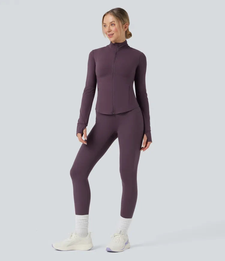 Halara UltraSculpt Mock Neck Push-Up Long Sleeve Thumb Hole Yoga Jacket with Pockets