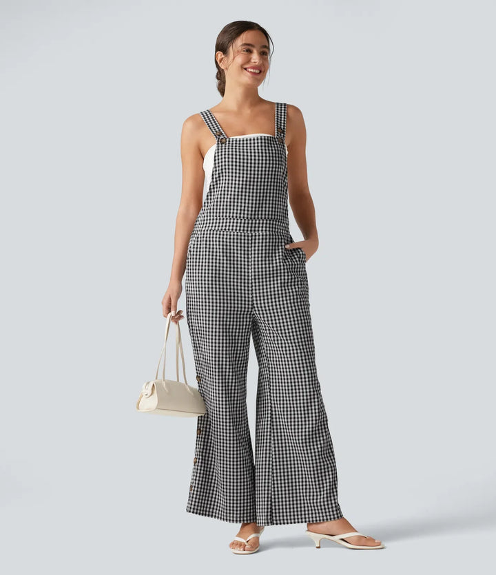 Adjustable Straps Gingham Casual Baggy Overalls with Pockets-Easy Peezy