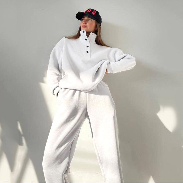 Taylor | Oversized Fleece Lounge Set with Half Button Pullover
