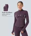 Halara UltraSculpt Mock Neck Ruched Push-Up Long Sleeve Thumb Hole Yoga Jacket with Pockets