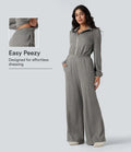 Half Zip Long Sleeve Wide Leg Casual Jumpsuit with Pockets-Easy Peezy Edition