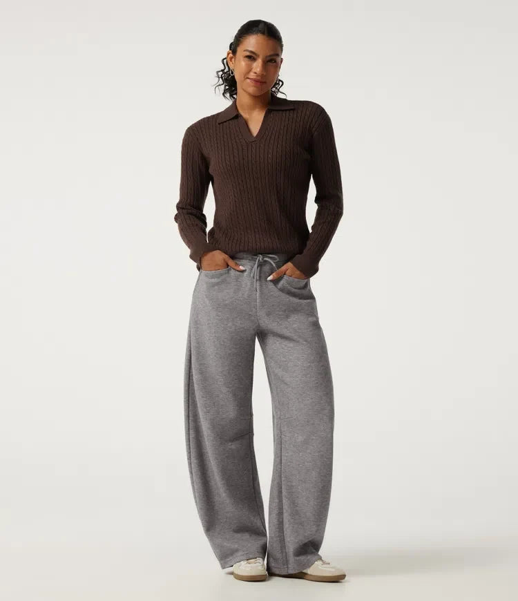 Mid Rise Drawstring Barrel Leg Casual Sweatpants with Pockets